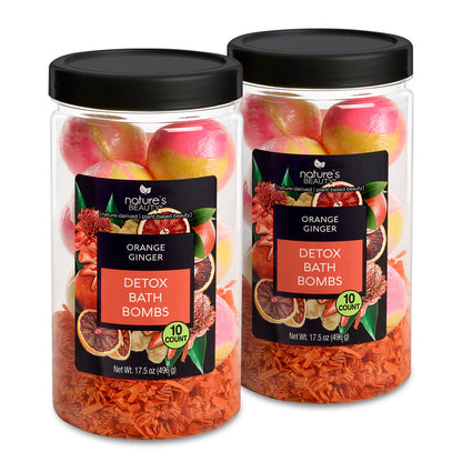 Nature's Beauty Orange Ginger Detox Bath Bomb Gift Set – Luxury Citrus + Patchouli Spa Bombs, Coconut Oil & Witch Hazel, 17.5 oz, 2-Pack