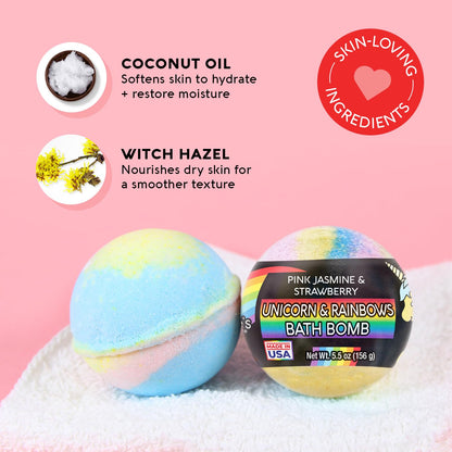 Nature's Beauty Unicorns Rainbows Bath Bombs 4 Pack – Pink Jasmine & Strawberry