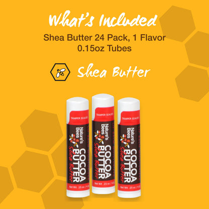 Nature’s Bees Cocoa Butter Lip Balm – Shea Butter Flavor, 24-Pack | Hydrating Lip Care, USA Made, Packaging May Vary