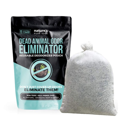 Nature's Pure Edge Dead Animal Smell Eliminator Pouch – Fragrance-Free Charcoal Odor Absorber (XL, 375 sq ft)