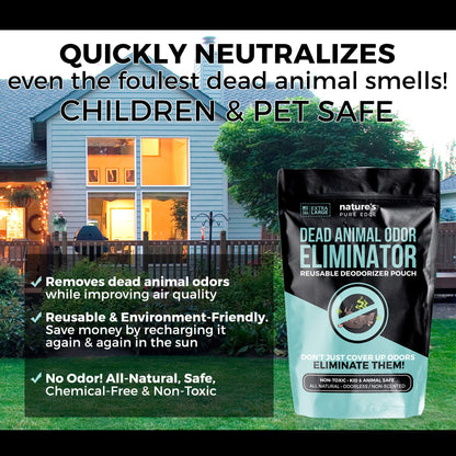 Nature's Pure Edge Dead Animal Smell Eliminator Pouch – Fragrance-Free Charcoal Odor Absorber (XL, 375 sq ft)