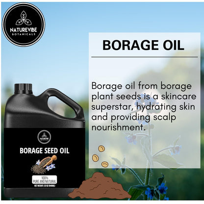 Naturevibe Botanicals Borage Oil 32 oz | Pure Cold-Pressed for Skin & Hair