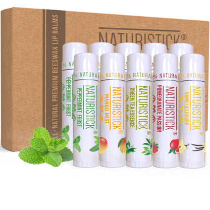 Naturistick 10-Pack Premium Beeswax Lip Balm – 5 Scents, 100% Natural, Made in USA