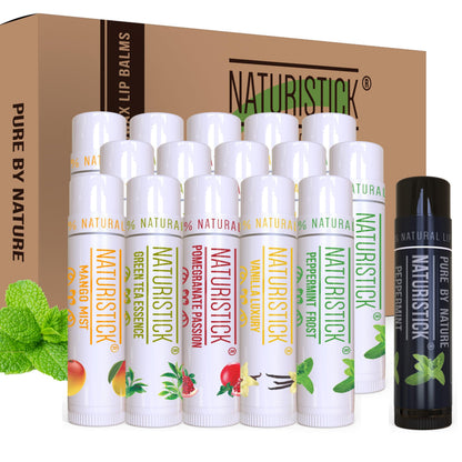 Naturistick 16-Pack Beeswax Lip Balm – Pure, Natural Lip Care in 5 Flavors