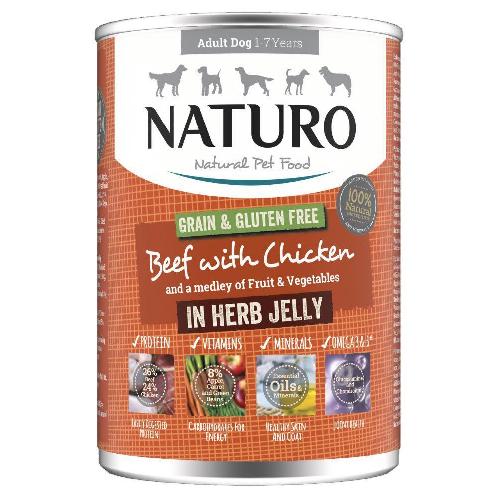 Naturo Adult Grain & Gluten Free Beef with Chicken in Herb Jelly 390g