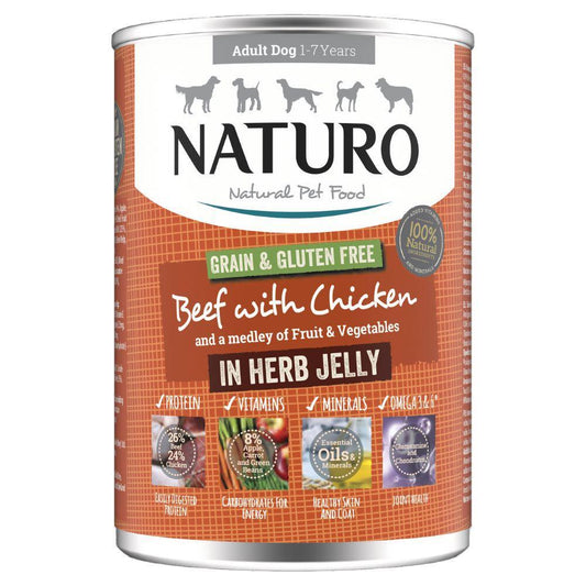 Naturo Adult Grain & Gluten Free Beef with Chicken in Herb Jelly 390g