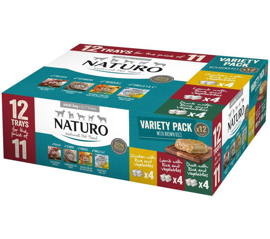 Naturo Adult Variety with Rice & Veg Trays 12 for 11 x 400g
