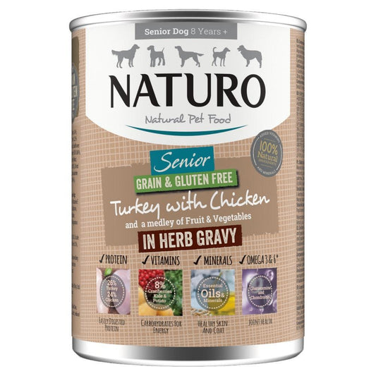 Naturo Senior Grain & Gluten Free Turkey with Chicken in Herb Gravy Tins 12 x 390g