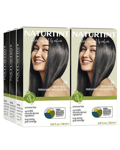 Naturtint 1N Ebony Black Permanent Hair Color — 6-Pack, Ammonia Free, Vegan, Up to 100% Gray Coverage