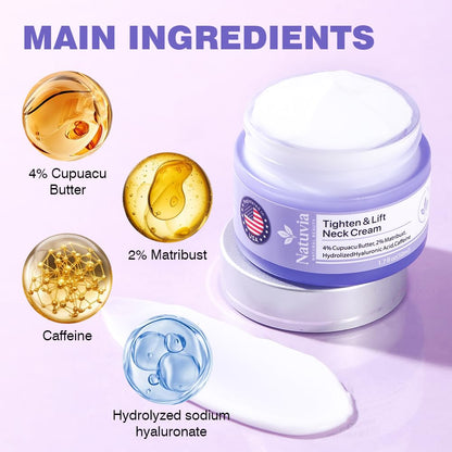Natuvia Tighten & Lift Neck Cream – Firming Neck Moisturizer with Hyaluronic Acid, Cupuacu Butter, and Caffeine | Women & Men