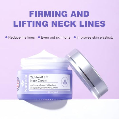 Natuvia Tighten & Lift Neck Cream – Firming Neck Moisturizer with Hyaluronic Acid, Cupuacu Butter, and Caffeine | Women & Men