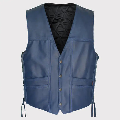 Men’s Navy Blue Leather Cruiser Vest