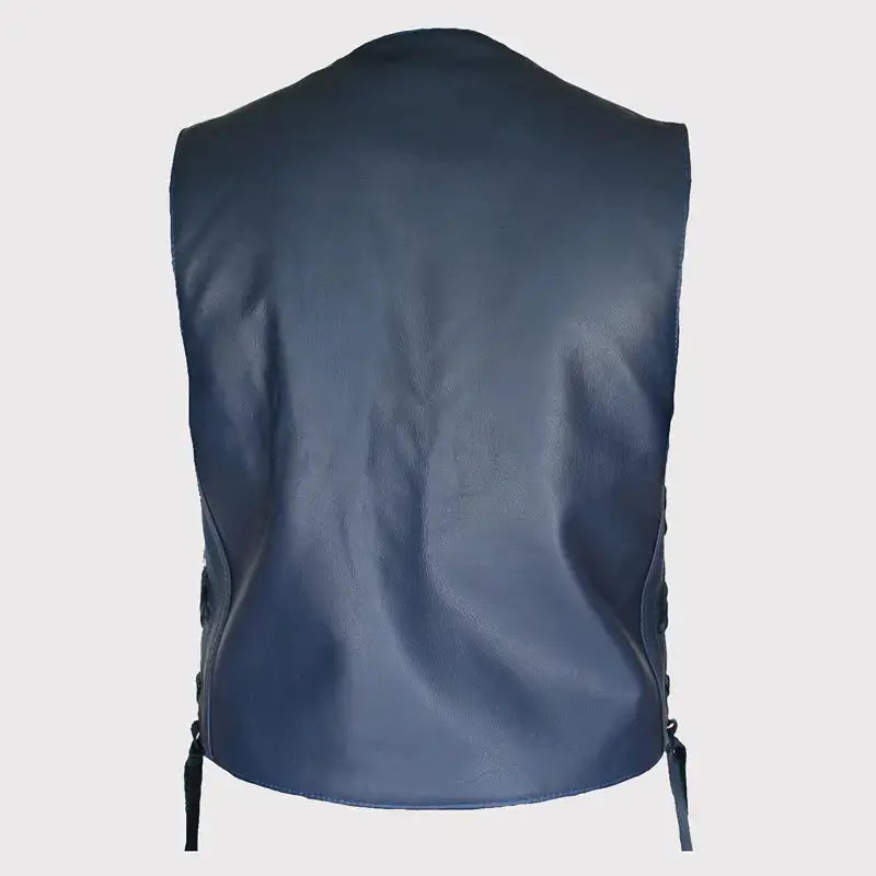 Men’s Navy Blue Leather Cruiser Vest