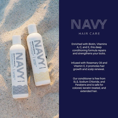 NAVY Hair Care Search and Rescue Shampoo & Conditioner Set – Biotin & Rosemary for Hair Growth | All Hair Types | SLS & Paraben Free | 8 oz (Set of 2)