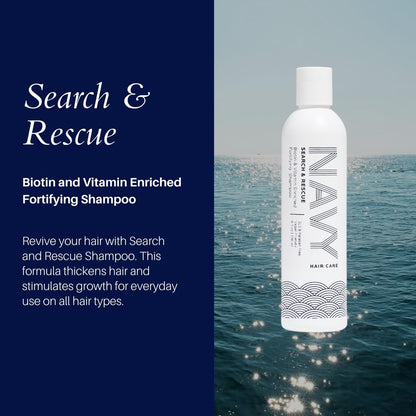NAVY HAIR CARE Search and Rescue Shampoo | Biotin + Rosemary Oil Enriched for Hair Growth | Paraben Free | 8 oz