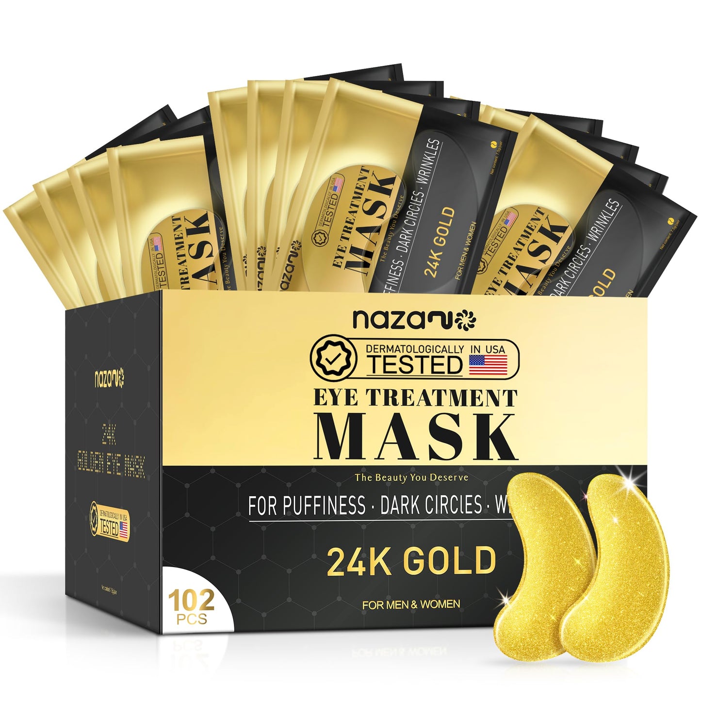 NAZANO 102 Pcs 24K Gold Under Eye Patches with Hyaluronic Acid – Hydrating Eye Care Pads