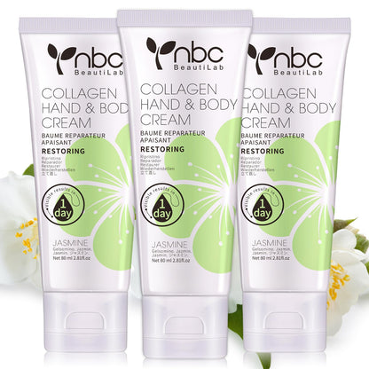 nbc BeautiLab Hand Cream Lotion for Dry Skin – Jasmine, 3-Piece Travel Set, Non-Greasy & Fast Absorbing 2.7 oz