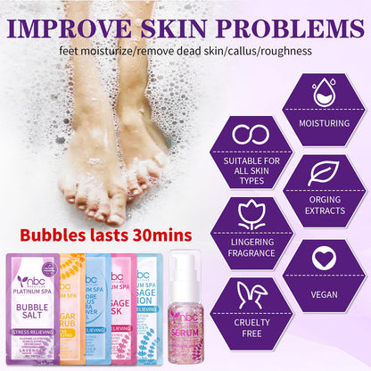 NBC BeautiLab Pedicure Kit Foot Spa Set – Lavender 6-Piece Foot Care: Bubble Salt, Sugar Scrub, Massage Mask & Lotion