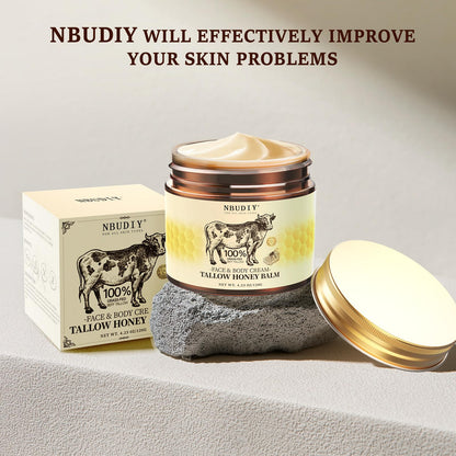NBUDIY Beef Tallow Face Moisturizer | Fragrance-Free, Grass-Fed Tallow & Honey Balm, 4.23 oz