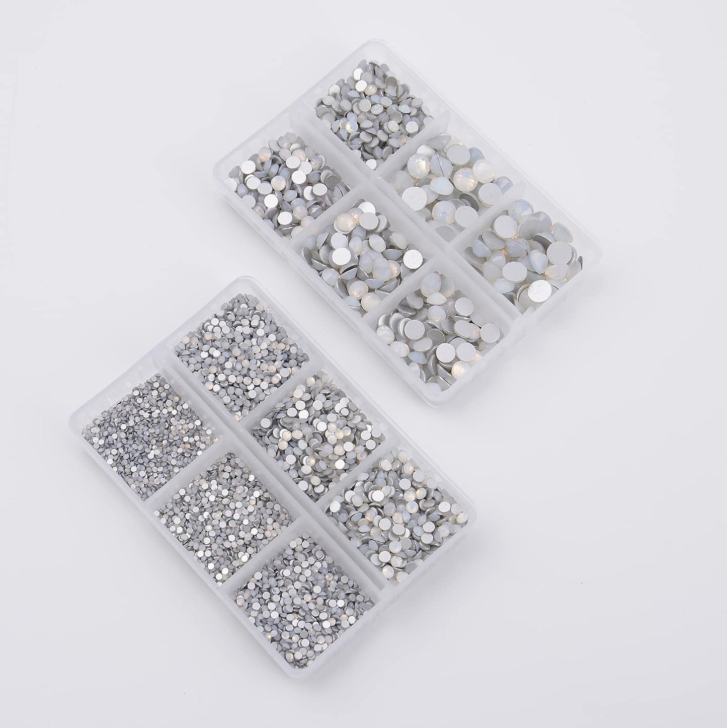 NCB 8000pcs Non Hotfix Rhinestones – 10 Sizes Flatback Glass Crystals with Tweezers & Pen (White Opal Mix SS3-SS30)