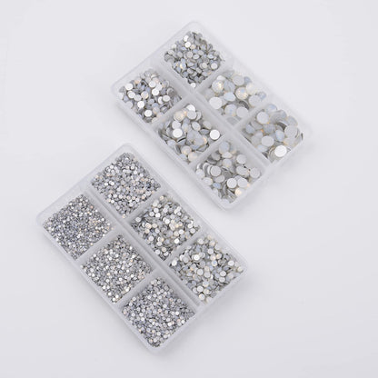NCB 8000pcs Non Hotfix Rhinestones – 10 Sizes Flatback Glass Crystals with Tweezers & Pen (White Opal Mix SS3-SS30)