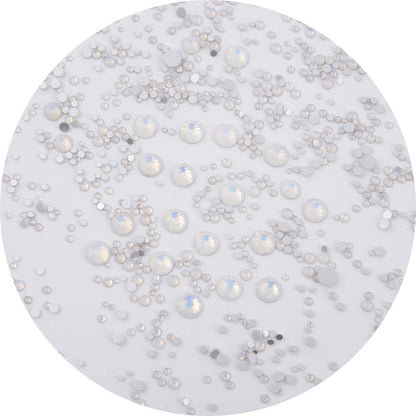 NCB 8000pcs Non Hotfix Rhinestones – 10 Sizes Flatback Glass Crystals with Tweezers & Pen (White Opal Mix SS3-SS30)