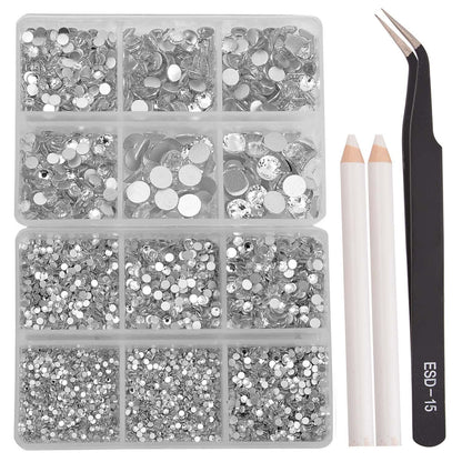 NCB 8000pcs Non Hotfix Rhinestones – Mixed Sizes SS3-SS30 with Tweezers & Pen
