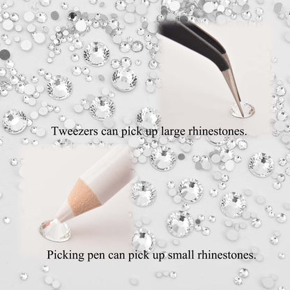 NCB 8000pcs Non Hotfix Rhinestones – Mixed Sizes SS3-SS30 with Tweezers & Pen