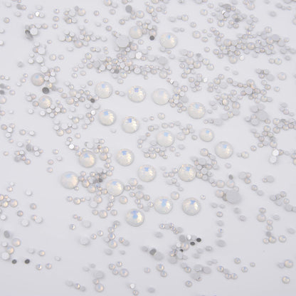 NCB 8000pcs Non Hotfix Rhinestones – 10 Sizes Flatback Glass Crystals with Tweezers & Pen (White Opal Mix SS3-SS30)