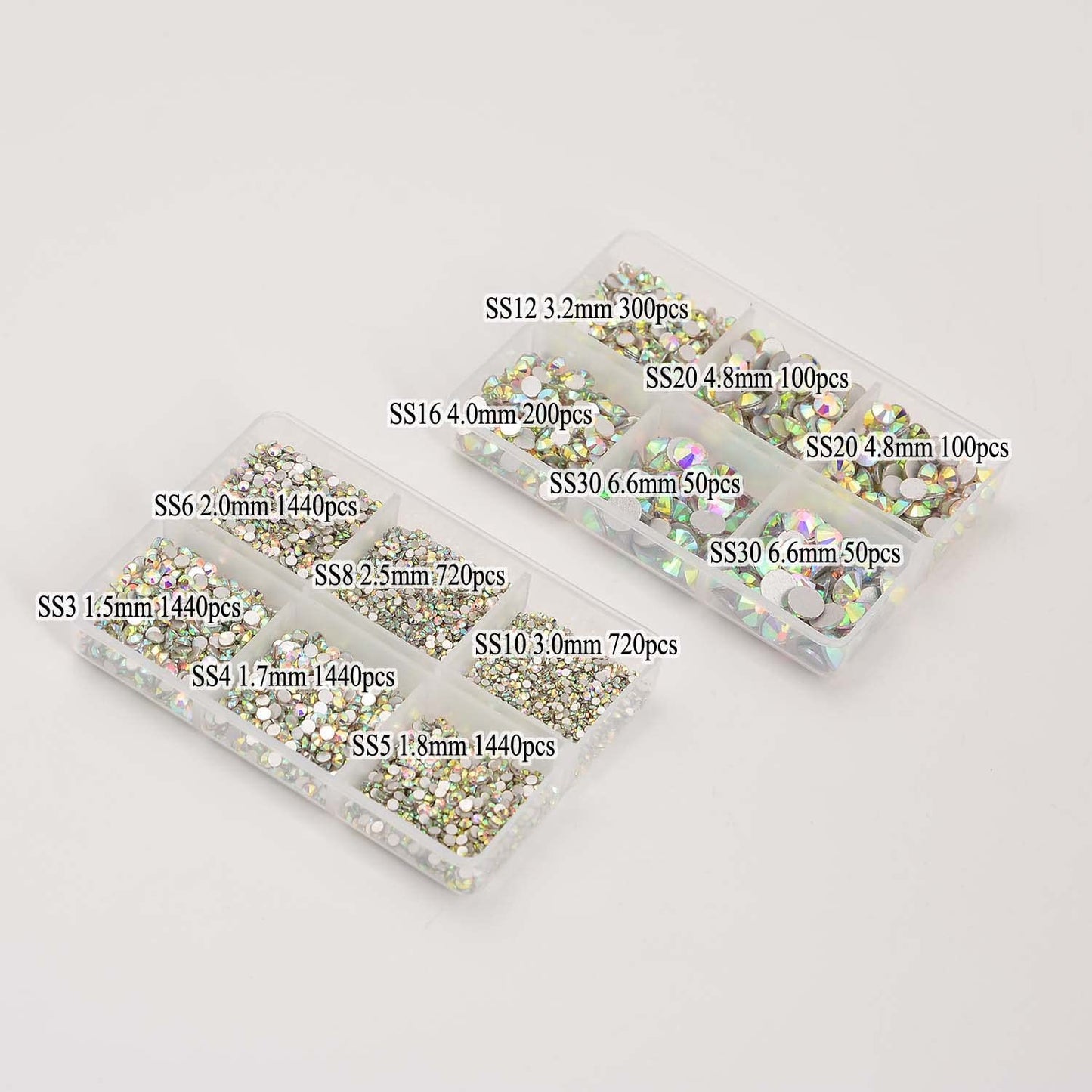 NCB 8000pcs Non-Hotfix Rhinestones – Glass Crystal Flatback, 10 Sizes SS3-SS30 + Tweezers & Picking Pen
