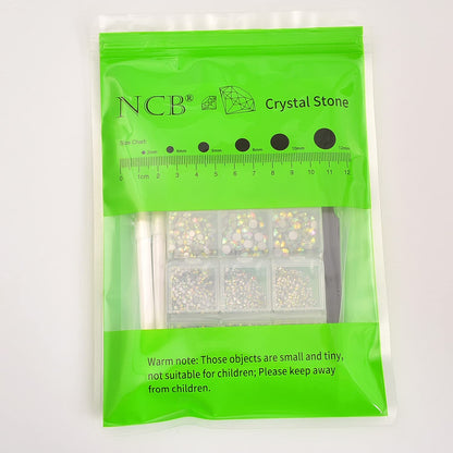 NCB 8000pcs Non-Hotfix Rhinestones – Glass Crystal Flatback, 10 Sizes SS3-SS30 + Tweezers & Picking Pen