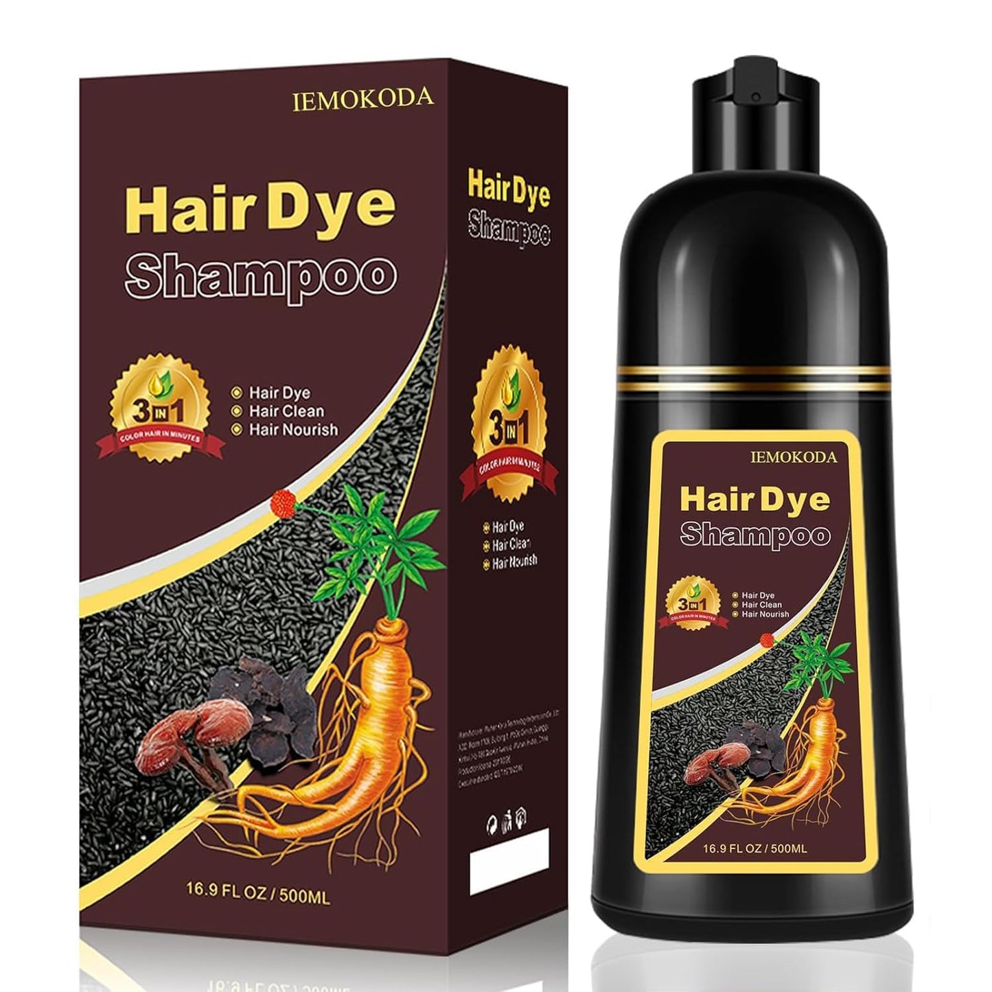 NCEPROHR Brown Hair Dye Shampoo – 3-in-1 Color, Easy to Use, Lasting Brown Shade (16.9 fl oz / 500 ml)