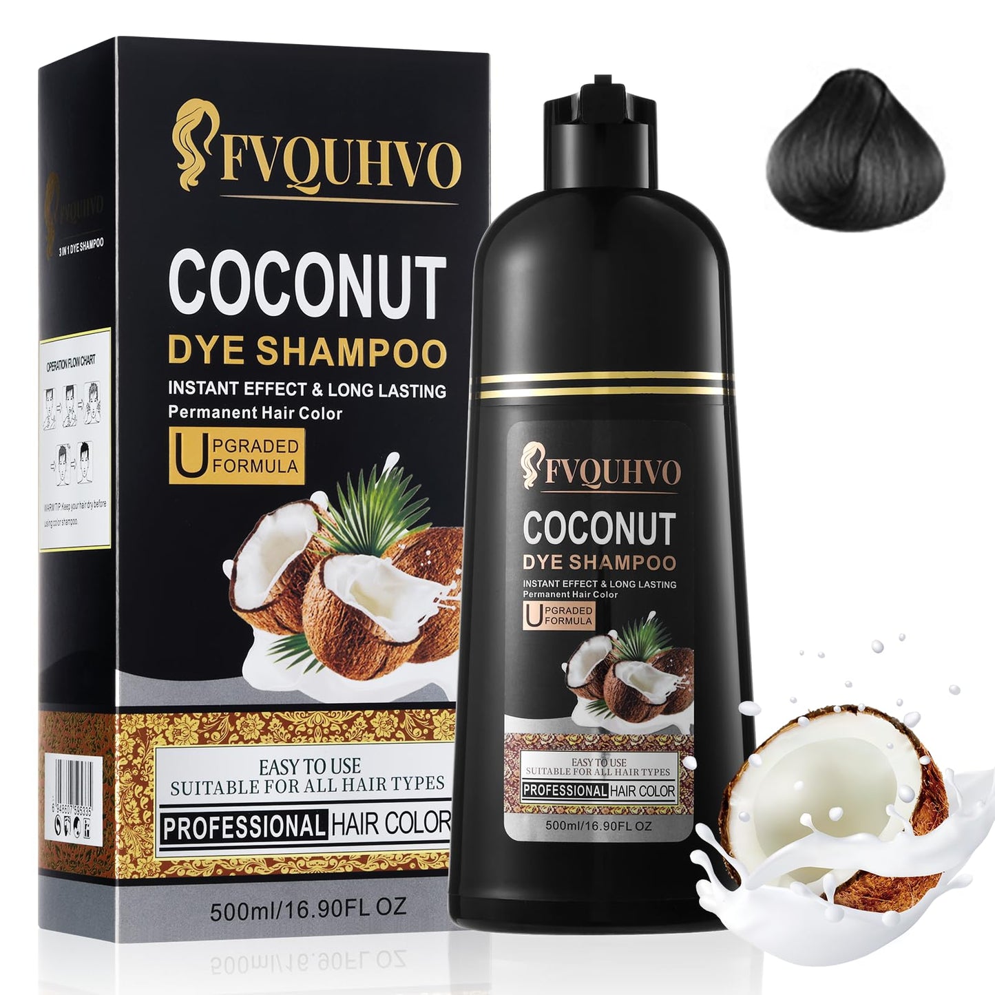 NCEPROHR Coconut Dye Shampoo – 3-in-1 Color for Brown Hair
