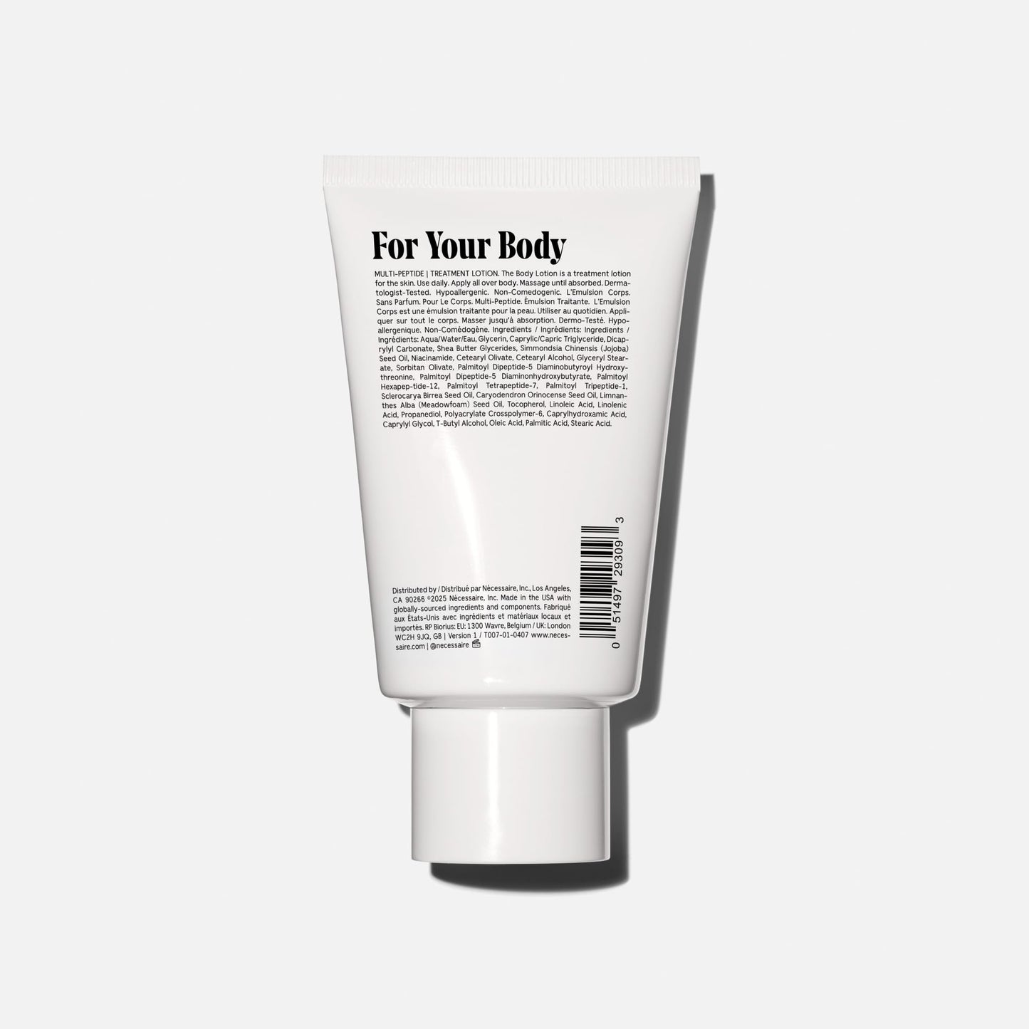 Nécessaire The Body Lotion. Fragrance-Free. Multi-Peptide Firming Lotion to Moisturize, Firm, Strengthen. 2.5% Niacinamide, Vitamin C/E + Omega 6/9. 2.4 fl oz