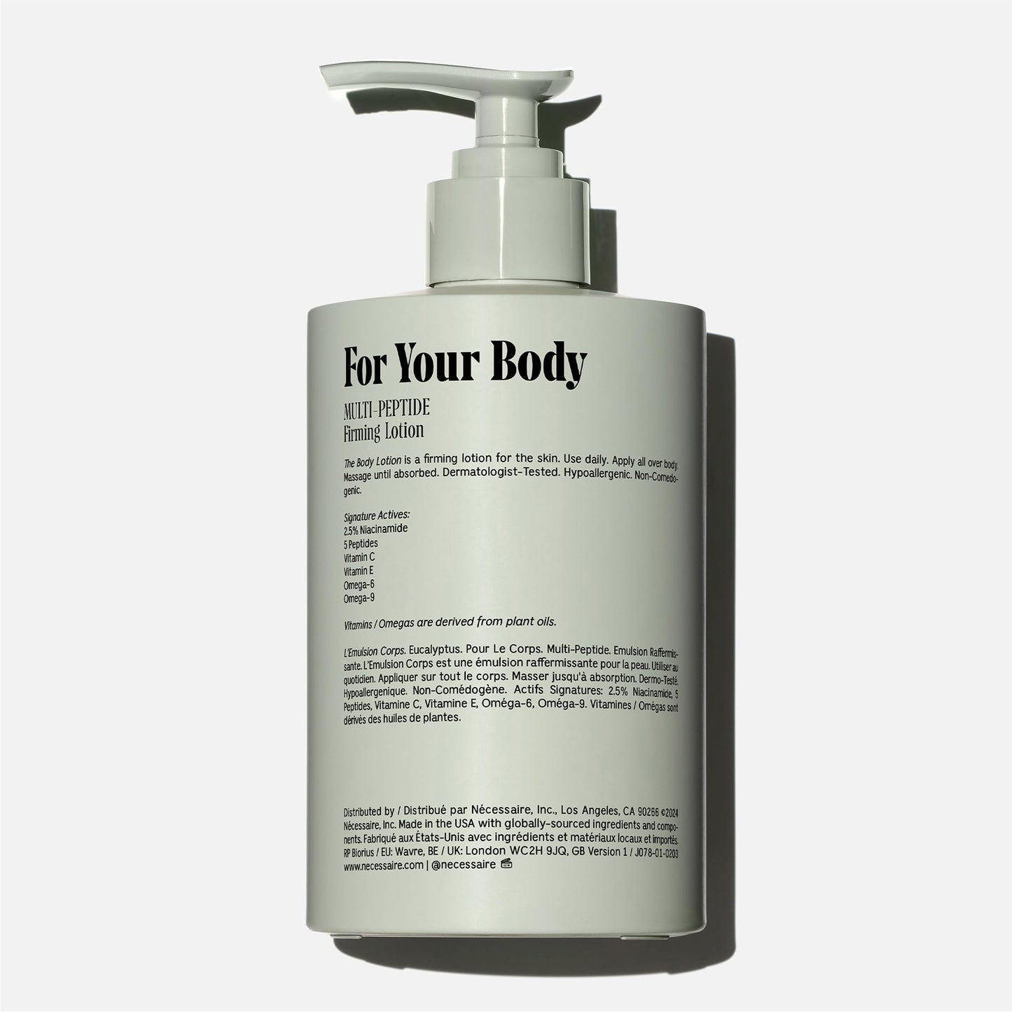 Nécessaire Eucalyptus Body Lotion – Multi-Peptide Firming Moisturizer, 2.5% Niacinamide, 450ml