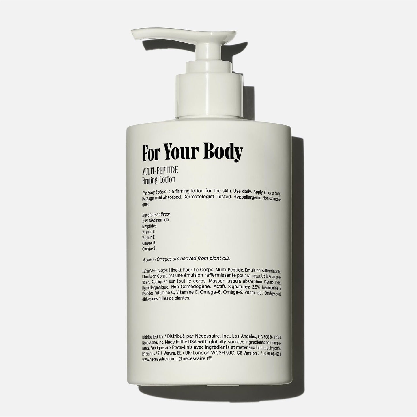 Nécessaire Hinoki Body Lotion – Multi-Peptide Moisturizer with 2.5% Niacinamide | Dermatologist-Tested, Vegan, Hypoallergenic, 15.2oz