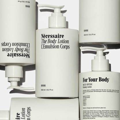 Nécessaire Hinoki Body Lotion – Multi-Peptide Moisturizer with 2.5% Niacinamide | Dermatologist-Tested, Vegan, Hypoallergenic, 15.2oz