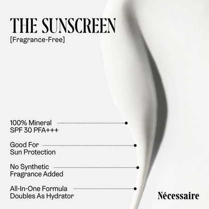 Nécessaire The Mineral Sunscreen SPF 30 PA+++ | For The Body | 100% Mineral with Zinc Oxide, Hyaluronic Acid & Niacinamide