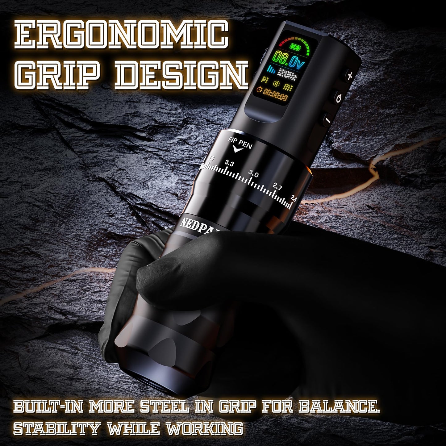 NEDPAIN Pro Wireless Tattoo Kit – 9500RPM, 1800mAh Battery, 7 Stroke Adjustments, RCA & LED Display