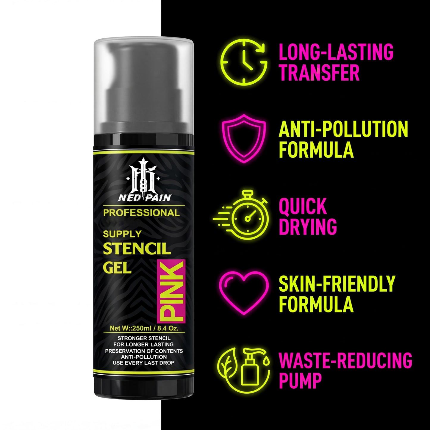 nedpain Pro Tattoo Transfer Gel – 8.4 oz with Pump for Precise Stencil Transfers