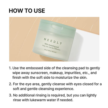 NEEDLY Mild Cleansing Pad – Makeup Remover for Sensitive Skin, Triple Deep Cleansing, Extra-Large Soft Vegan Pad