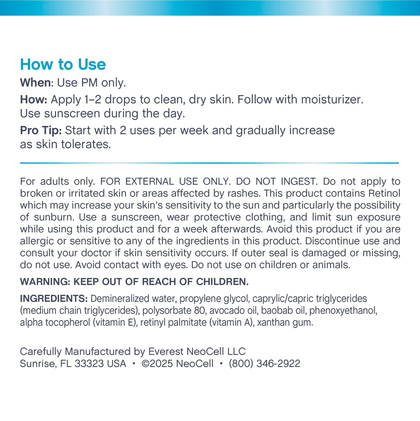 NeoCell Retinol Serum for Face | 2 oz | Nightly Skincare with Vitamin E & A
