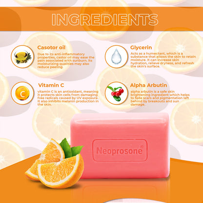 Neoprosone Skin Brightening Soap – Exfoliating Cleansing Bar with Vitamin C & Castor Oil (Pack of 2, 7oz/200g)
