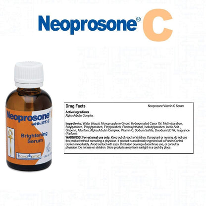 Neoprosone Vitamin C Serum for Face | 1 oz / 30 ml – Brightening Serum with Alpha Arbutin & Castor Oil