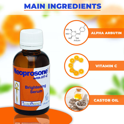 Neoprosone Vitamin C Serum for Face – Brightening Serum with Alpha Arbutin & Castor Oil (Pack of 2) | 1 Fl oz / 30 ml