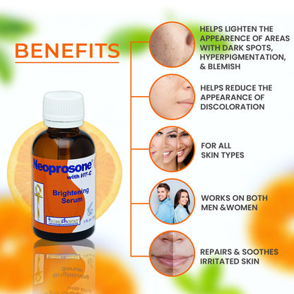 Neoprosone Vitamin C Serum for Face – Brightening Serum with Alpha Arbutin & Castor Oil (Pack of 2) | 1 Fl oz / 30 ml