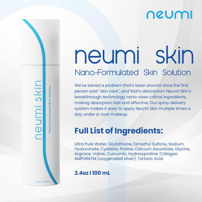 Neumi Skin Facial Spray 3.4 oz – Nano-Formulated with Glutathione, Collagen & Hyaluronic Acid
