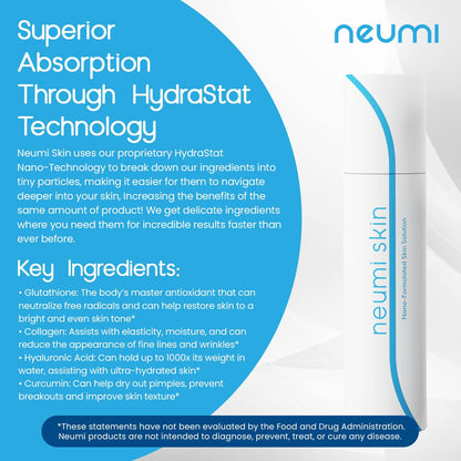 Neumi Skin Facial Spray 3.4 oz – Nano-Formulated with Glutathione, Collagen & Hyaluronic Acid