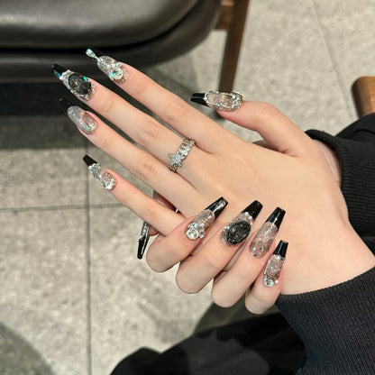 NEUQL Handmade Press On Nails - Long Square Reusable Black M | Luxury Nail Kit for Women