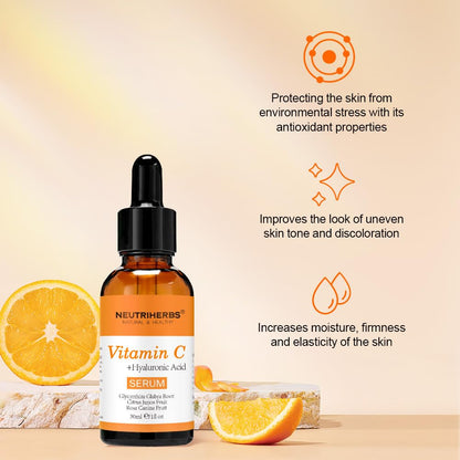 Neutriherbs Vitamin C Serum with Hyaluronic Acid – Anti-Aging, Brightening & Hydrating Facial Serum (1 fl oz)